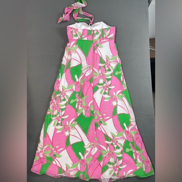 Lily Pulitzer Silk Pink Green Midi Halter Dress - Picture 8 of 12